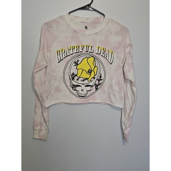 Junk Food Clothing Grateful Dead Cropped Long Sleeve Tee Pink Tye Dye Size XS - Picture 1 of 4